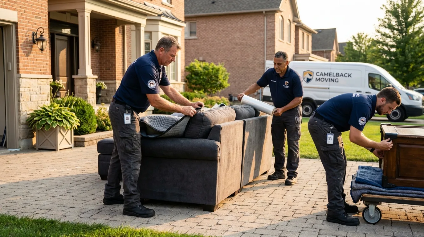 Large estate moving crew wrapping furniture in South Deerfield, MA